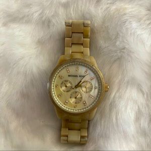 Michael Kors light Tortoise, Gold, pave watch